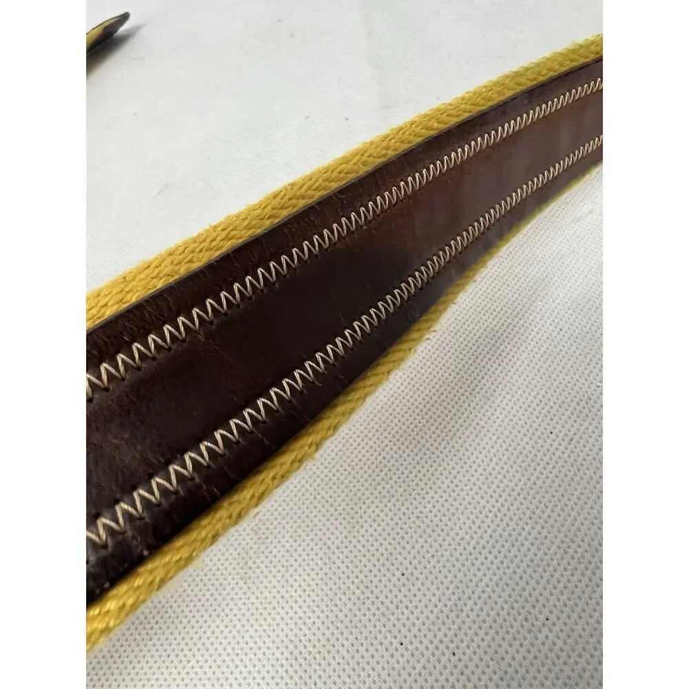 Miguel Bellido Sport Belt Men's Size 38 Leather Textile Woven Yellow Brown Spain